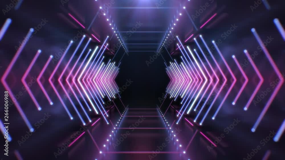 Abstract Neon Hexagon Tunnel endless seamless looped animated background. Technology 4K video concept. Moving forward inside fluorescent ultraviolet glowing light lines. 
