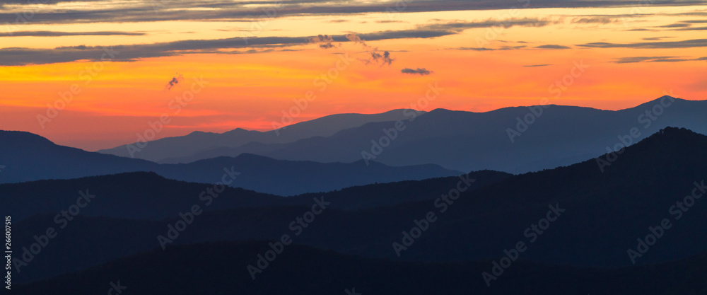 Cowee point on Blue Ridge Parkway at Sunset.