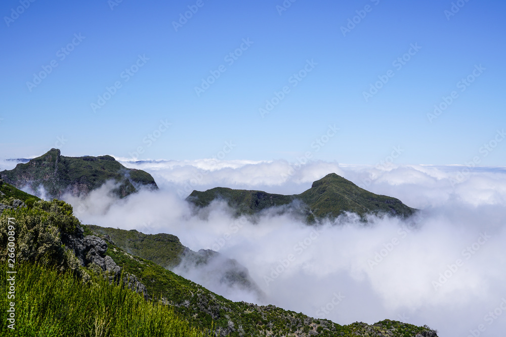 Obraz premium Landscape at Pico de Ruivo in Madeira island in a beautiful sunny day
