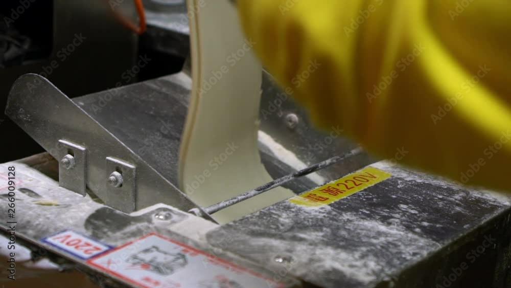 Slow Motion of man hands cook and prepairing dough of dumpling in a ...