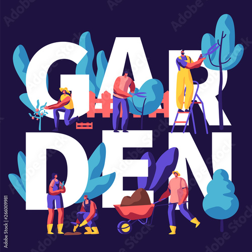 Male and Female Characters Growing, Planting and Caring of Trees in Garden Concept