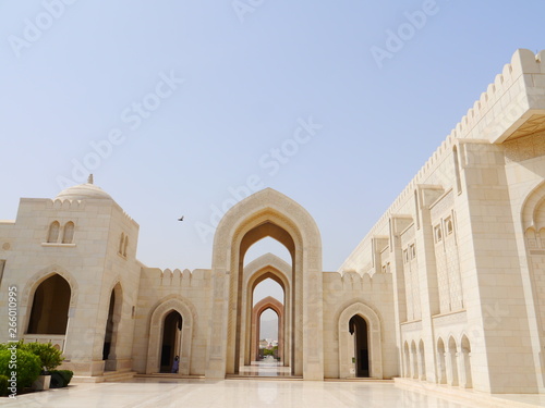 outside scene Grand Mosque in Muscat, arab architechture masterpiece, Oman, Middle East