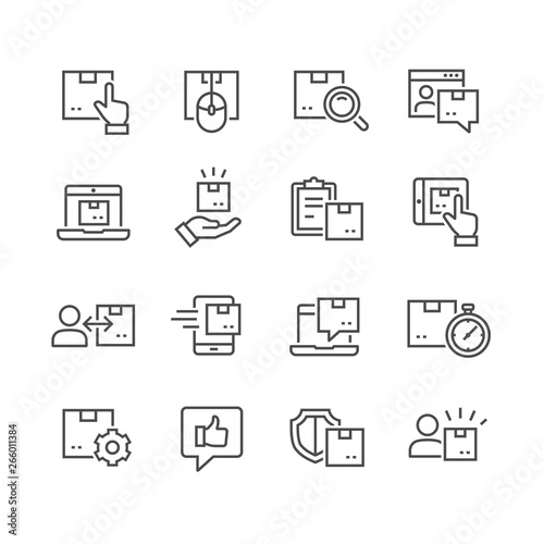Postal delivery line icon set