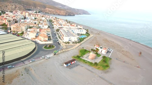 Granada. Aerial view in beach of Calahona. Andalusia, Spain. 4k Drone Video photo