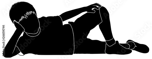 isolated silhouette of lying boy with separated parts suitable for another editing, vector on white background