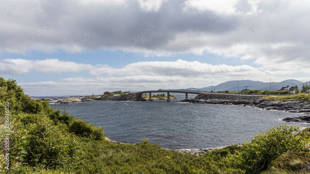 Bridge of Atlantic Ocean Road and landscape of norwegian Coast