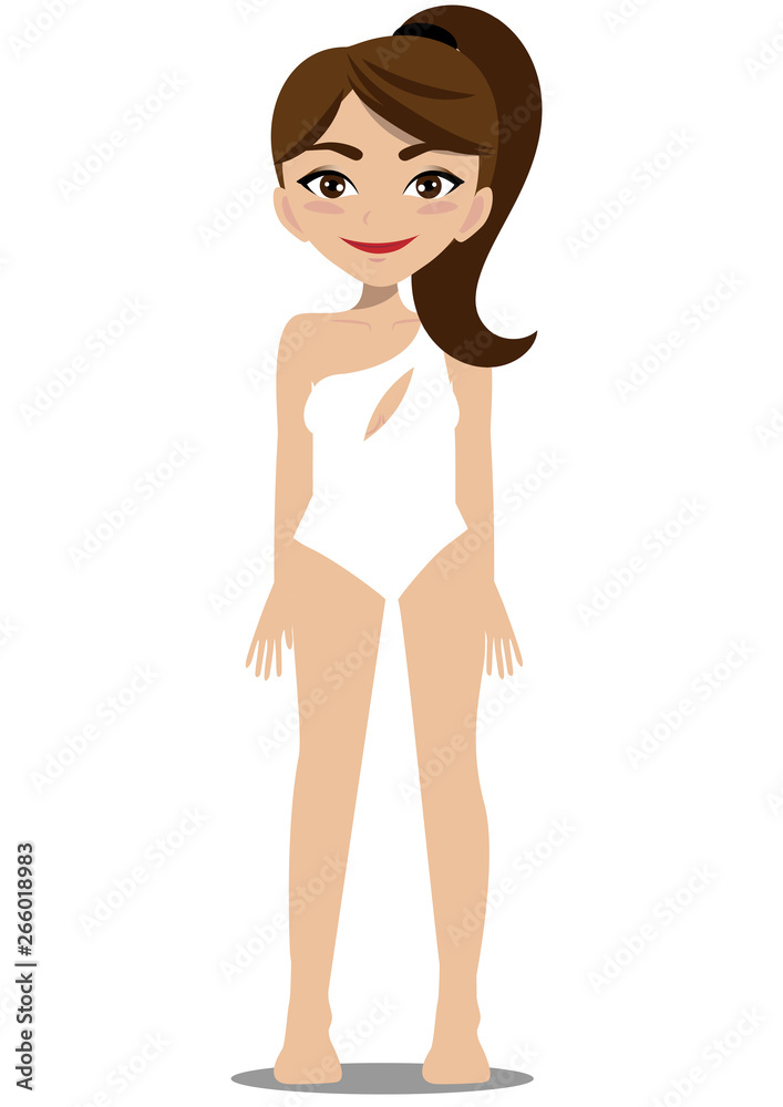 Summer season holiday lady cartoon. Cartoon character design , Pretty lady  standing in swimming suit on white background vector Stock Vector | Adobe  Stock