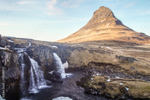 The Mount Kirkjufell of Iceland, captured at the sunset