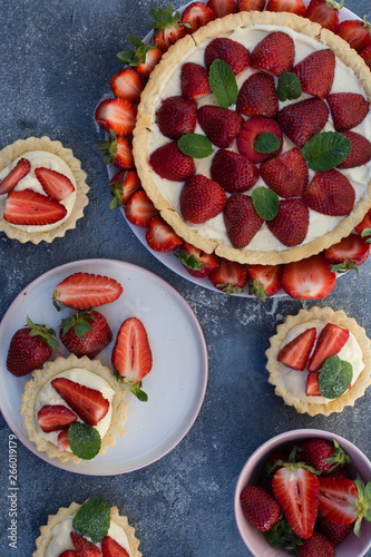Cake with sliced strawberries