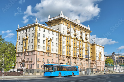 moscow city historical skyline street view of united states of america usa main embassy building with city bus road traffic modern town architecture cityscape on great sunny day landscape