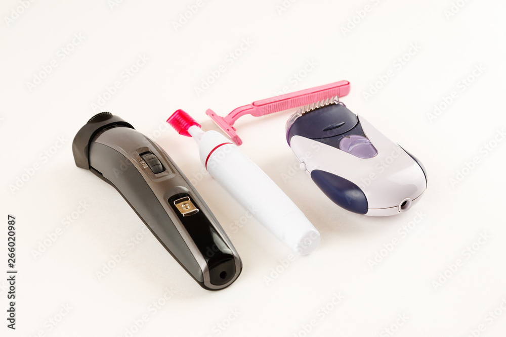 Different devices for depilation on a white background Different devices for depilation on a white background