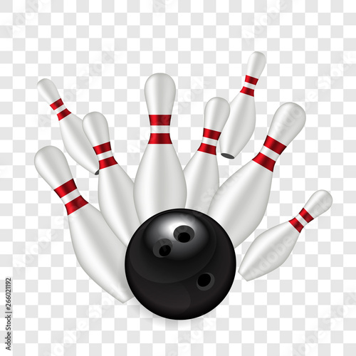 Skittles and Bowling Ball on Transparent  Background Vector Illustration