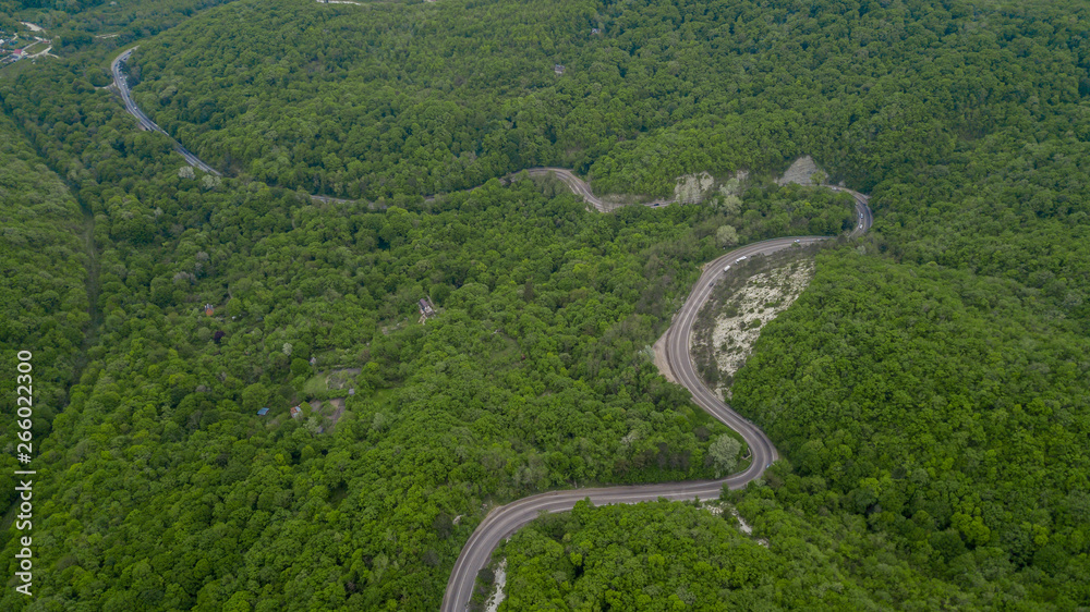Aerial serpentine road trough the Caucasian mountains in South Russia Aerial serpentine road trough the Caucasian mountains in South Russia