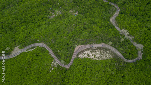 Aerial serpentine road trough the Caucasian mountains in South Russia