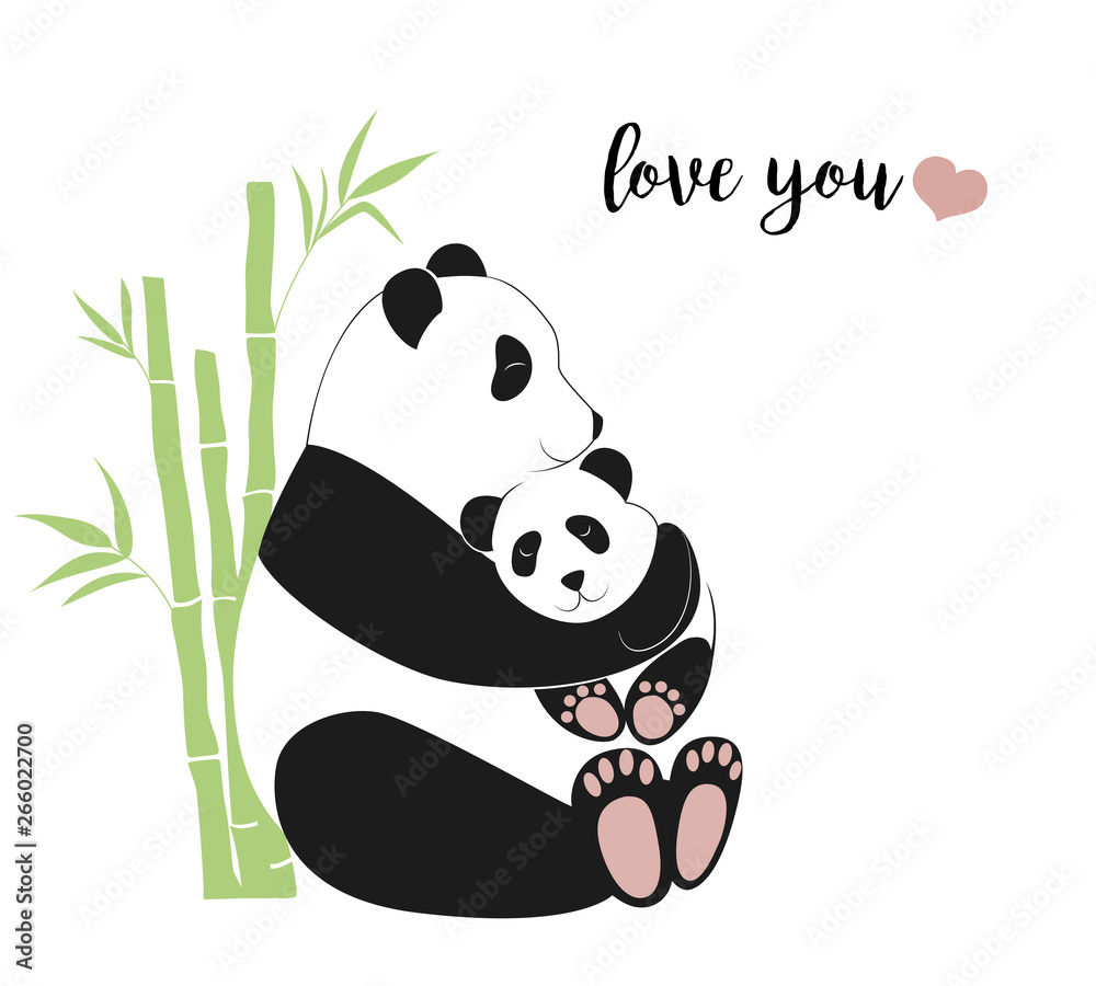 Naklejka premium Panda mother hugging baby panda, vector illustration