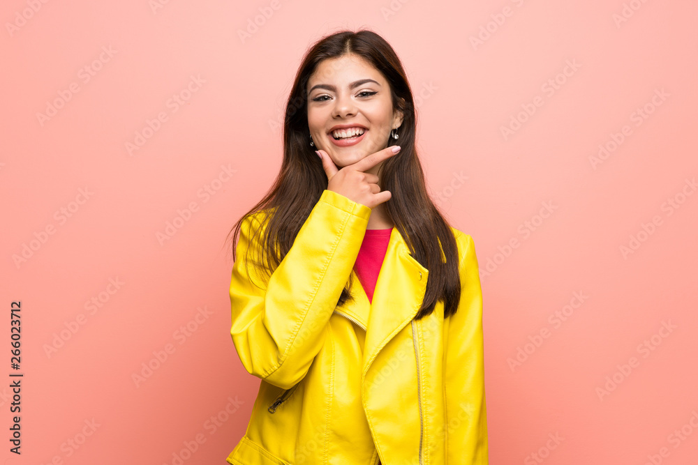 Teenager girl over pink wall thinking Teenager girl over pink wall thinking