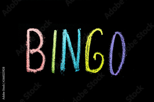 word "bingo" hand drawn on blackboard