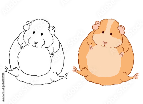 Vector art of cute little fat guinea pig on white background. Colorful illustration of small domestic cavy good for coloring pages in children book.