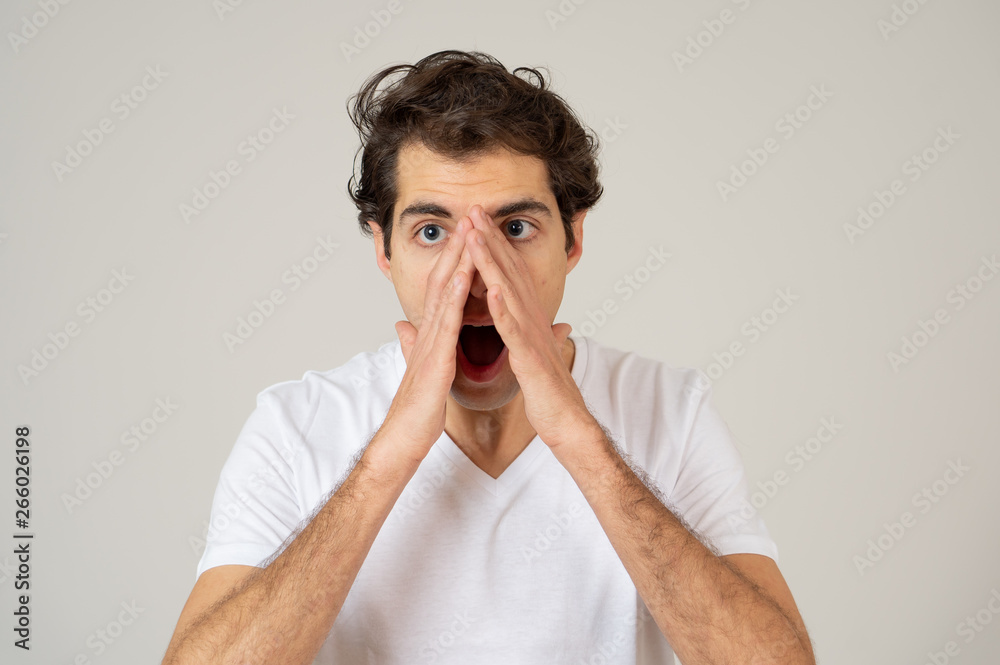 Close up portrait of funny man surprised and happy celebrating victory and wining team or lottery Close up portrait of funny man surprised and happy celebrating victory and wining team or lottery