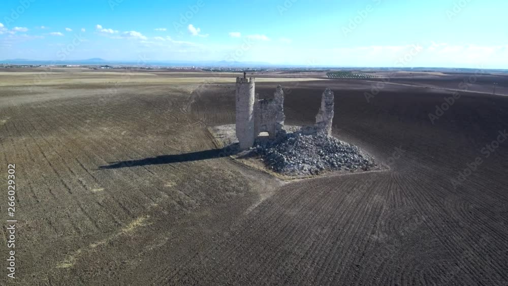 Aerial view in the ruins of Caudilla castle (Castillo de Caudilla) near Toledo, Castilla La Mancha, Spain