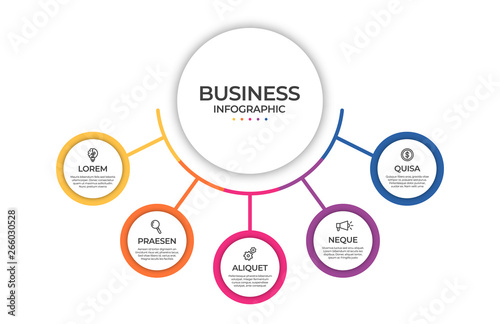 Business infographic template. Timeline concept for presentation, report, infographic and business data visualization. Round design elements with space for text