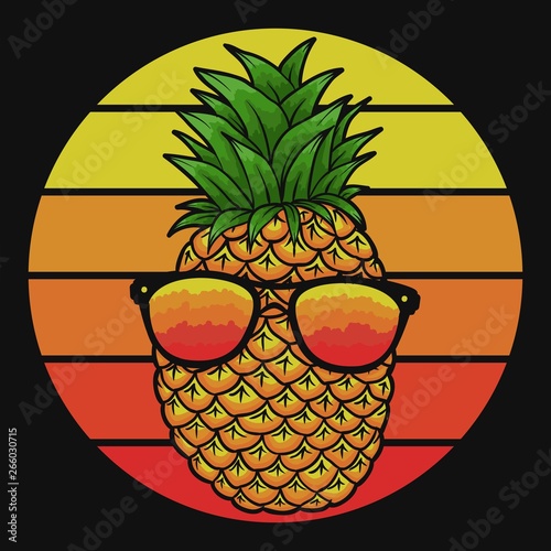 pineapple eyeglasses sunset vector illustration