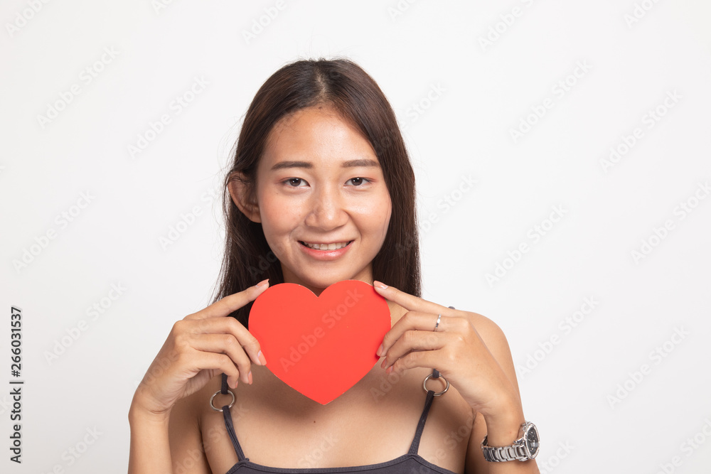 Asian woman with red heart. Asian woman with red heart.