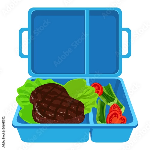 Blue lunchbox icon. Cartoon of blue lunchbox vector icon for web design isolated on white background