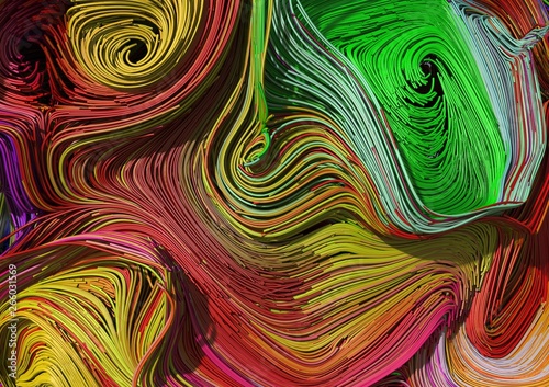 Braided colorful lines fractal background. 3D Illustration.