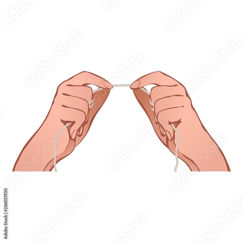 Dental floss in hand icon. Cartoon of dental floss in hand vector icon for web design isolated on white background