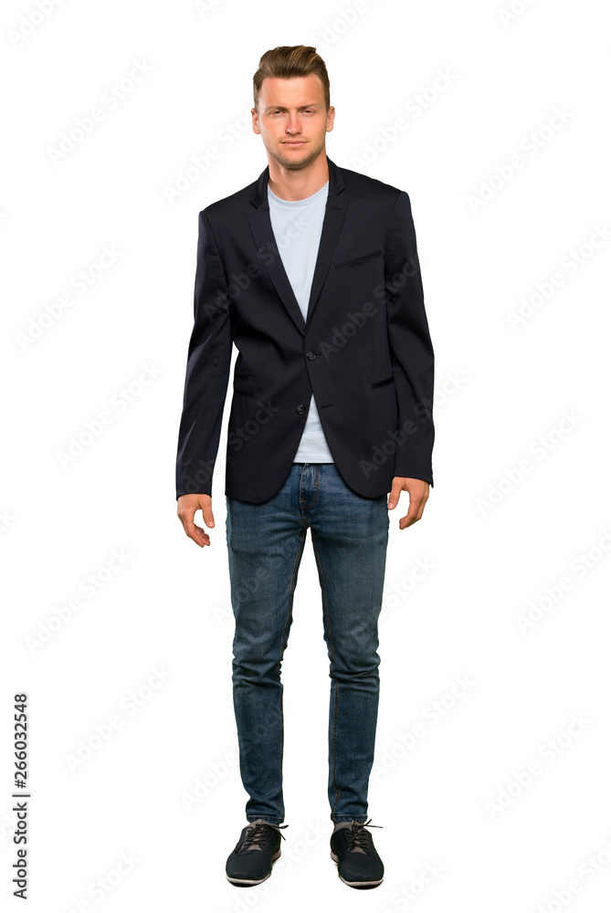 Blonde handsome man with sad and depressed expression Blonde handsome man with sad and depressed expression