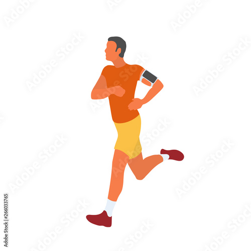 Man running outside with his smartphone attached to his arm