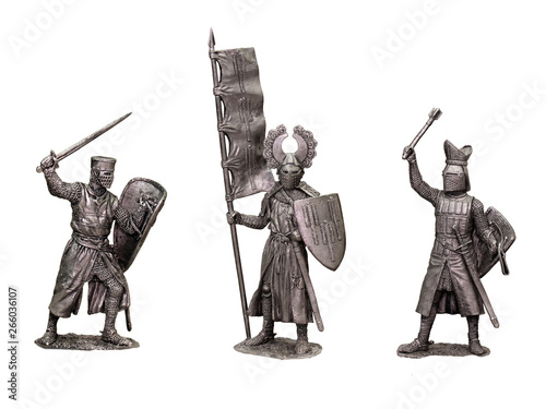 Medieval knights illustration. Knight picture. Set of 3 medieval crusaders. Tin soldiers. photo