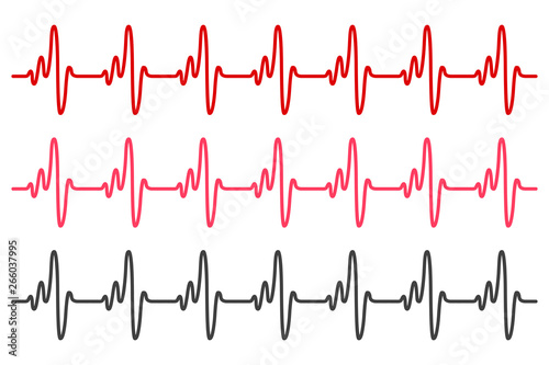 Red heart, pulse one line, cardiogram sign, heartbeat - vector