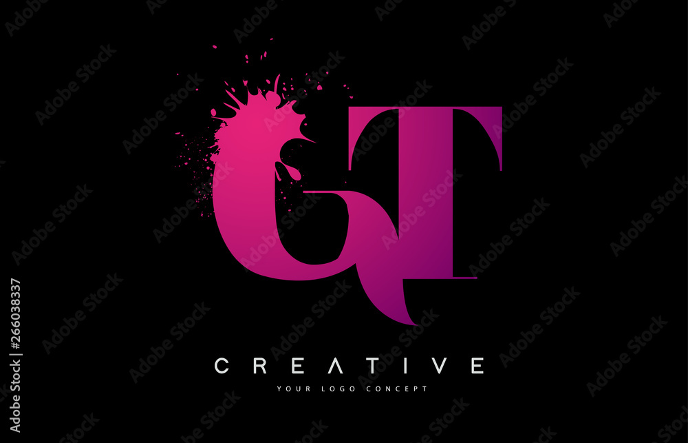 Purple Pink GT G T Letter Logo Design with Ink Watercolor Splash Spill Vector. Purple Pink GT G T Letter Logo Design with Ink Watercolor Splash Spill Vector.