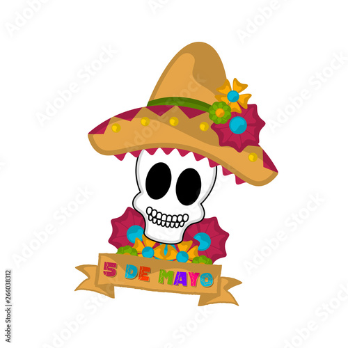 Cinco de mayo banner with a mexican skull - Vector