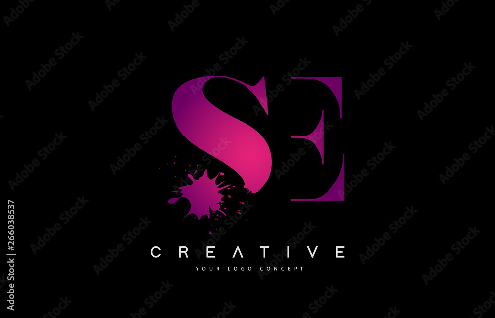 Purple Pink SE S E Letter Logo Design with Ink Watercolor Splash Spill Vector. Purple Pink SE S E Letter Logo Design with Ink Watercolor Splash Spill Vector.