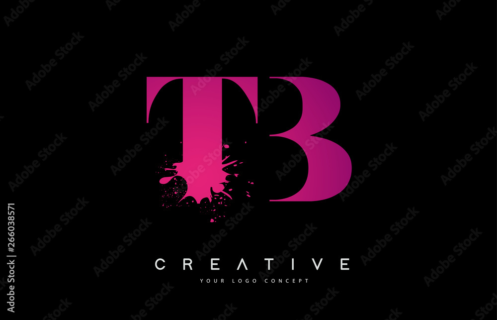 Purple Pink TB T B Letter Logo Design with Ink Watercolor Splash Spill ...
