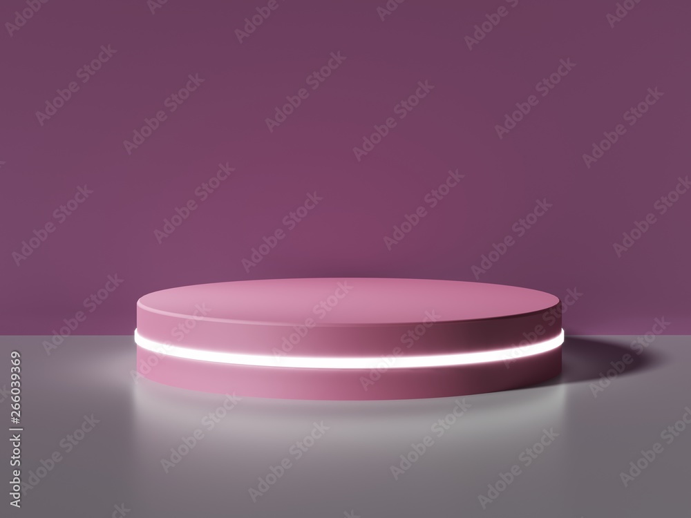 Round podium, pedestal or platform, illuminated by led spotlights. illustration. Bright lightpodium. Advertising place. Blank product stand and Abstract background with light. 3d Rendering. Round podium, pedestal or platform, illuminated by led spotlights. illustration. Bright lightpodium. Advertising place. Blank product stand and Abstract background with light. 3d Rendering.