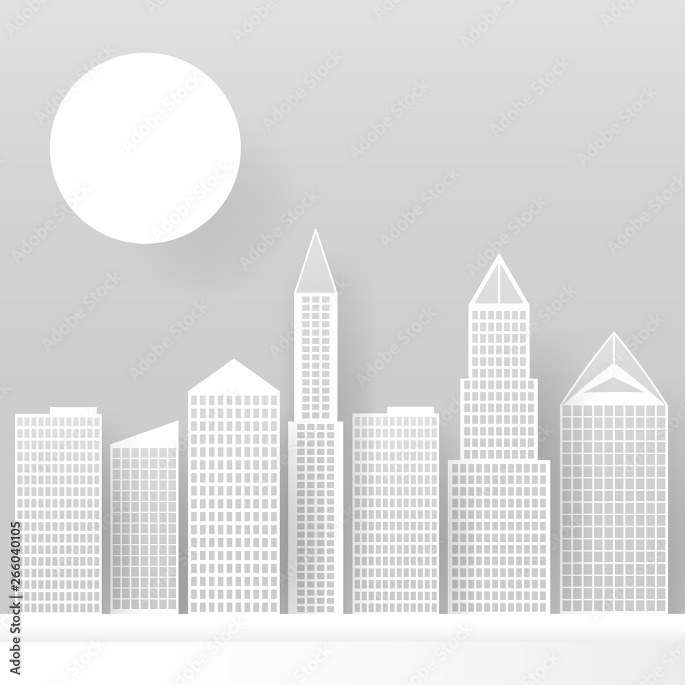 Abstract White Skyscrapers Made Of Paper. Modern City Skyline Building Industrial Paper Landscape Skyscraper Offices.