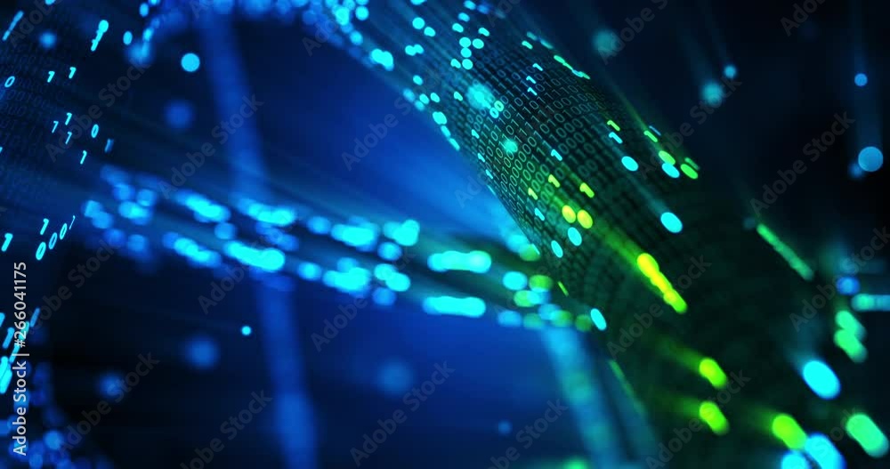 Futuristic data stream, Digital flow. Dynamic pattern with power rays and light.Data transferring. Information concept. Technology background. 3D rendering