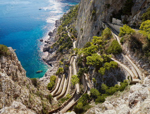 Italy. Capri, panoramic view of via Krupp from Gardens of Augustus