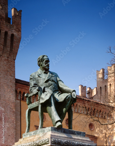 Italy, Busseto, the bronze monument of Giuseppe Verdi, nobody
