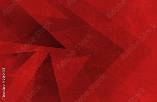 Red background with abstract black geometric pattern with triangle shapes layered in design with texture.