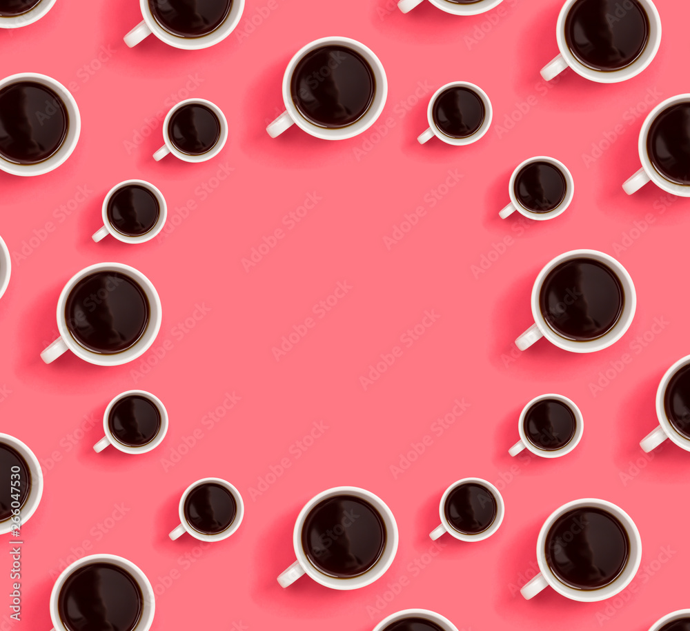 Round frame of coffee cups overhead view flat lay Round frame of coffee cups overhead view flat lay