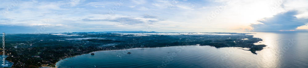 Aerial panorama view of beautiful weligama bay in the morning, sri lanka