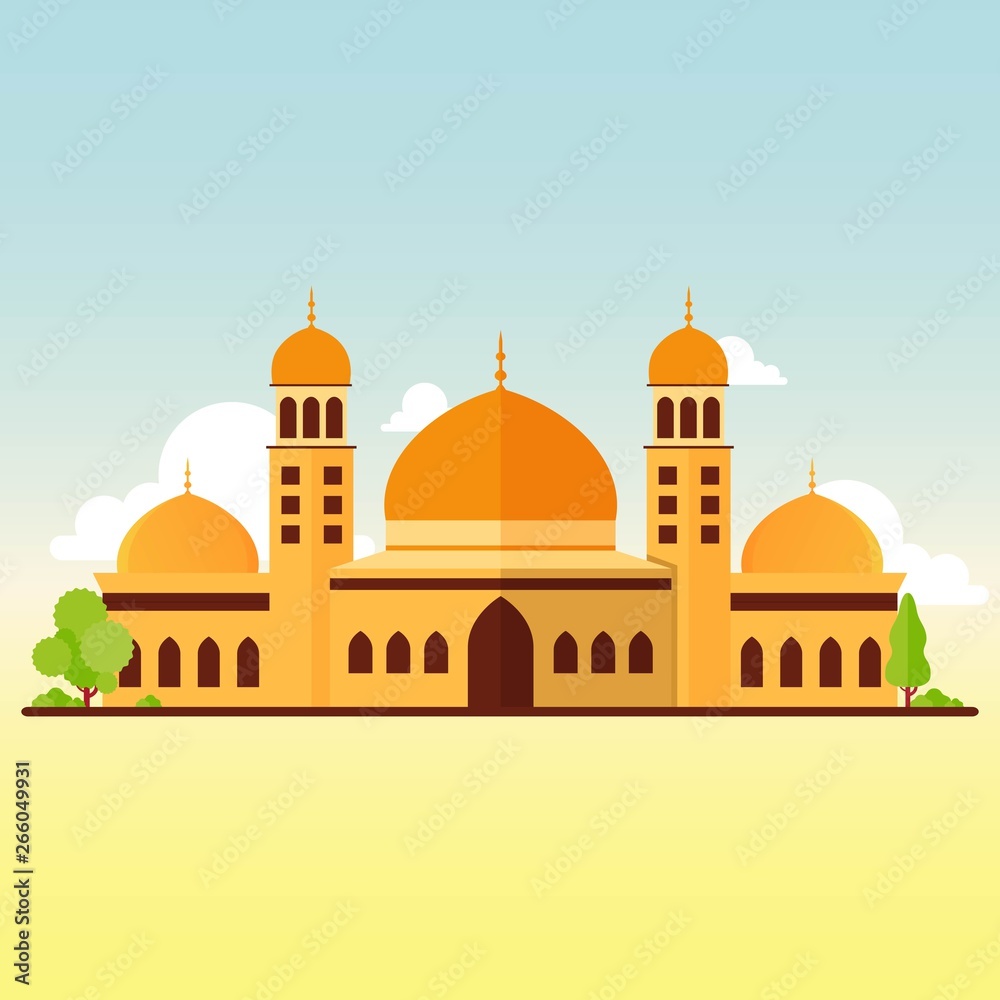 Islamic mosque building flat vector illustration suitable for map, infographics, and ramadan greeting card