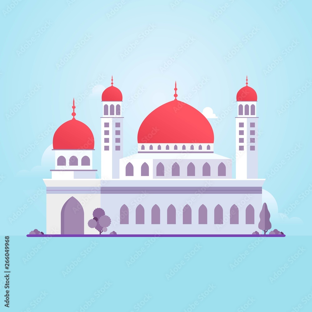 Islamic mosque building flat vector illustration suitable for map, infographics, and ramadan greeting card