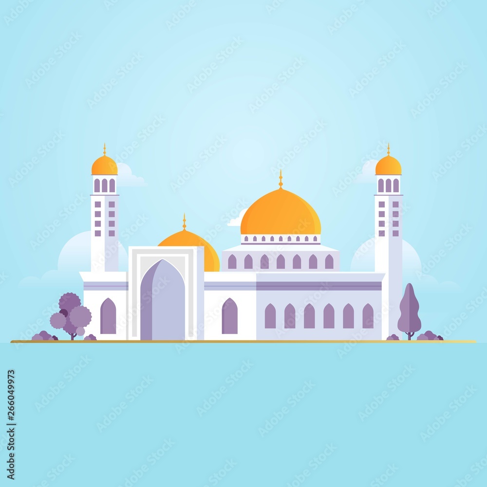  Islamic mosque building flat vector illustration suitable for map, infographics, and ramadan greeting card