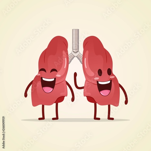 Cute character Lungs smiling cartoon human internal organ